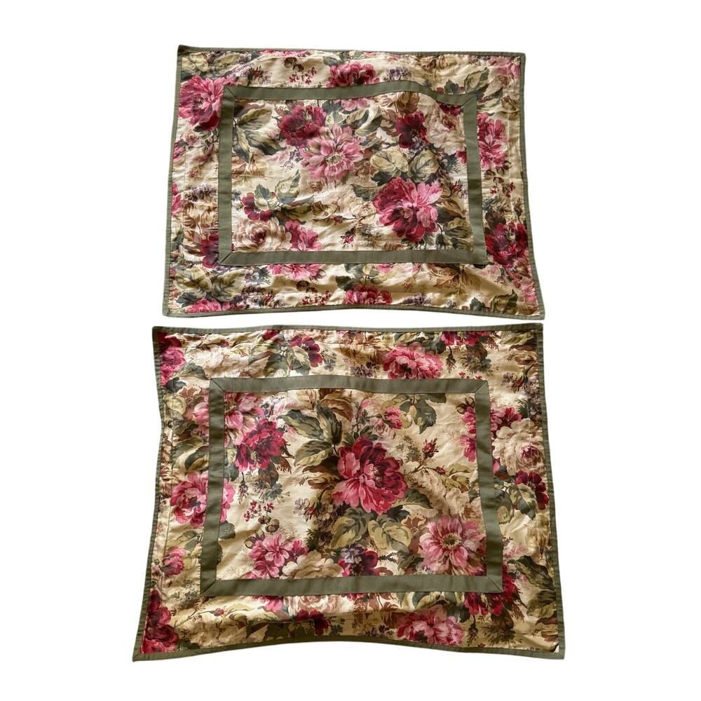 Chaps Rosemont Pink Green Floral Standard Pillow Shams Set of 2 Cottage Core